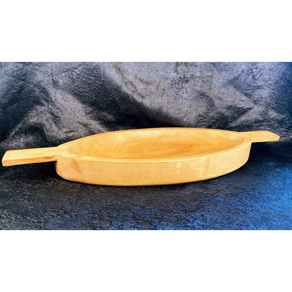 Pier 1 Wooden Oval Serving Bowl W/ Handles Vtg Food Party Decor Farmhouse